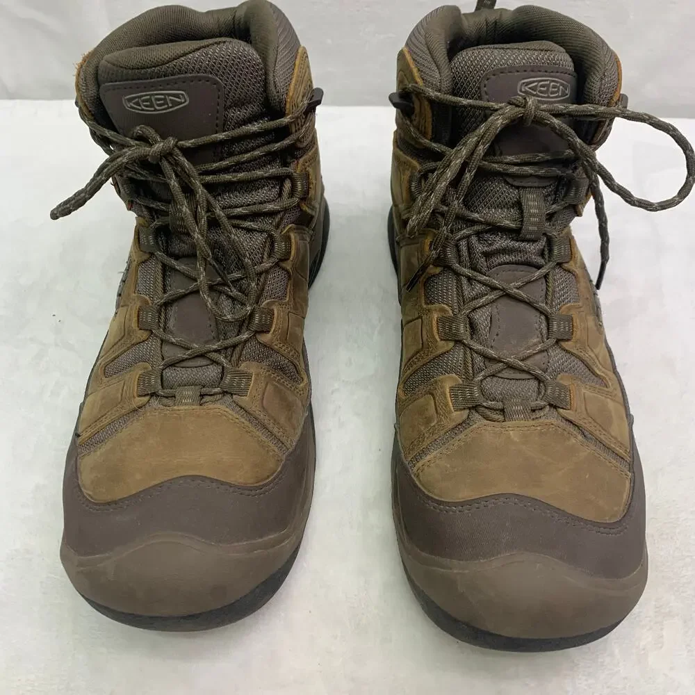 Keen Mens Sz 14 Circadia Mid Waterproof Hiking Boots Leather Bison Brindle